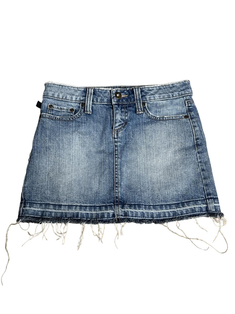 Ultralove Skirt Womens 3 Blue Denim Pencil Fringe Logo Pockets Zip Casual